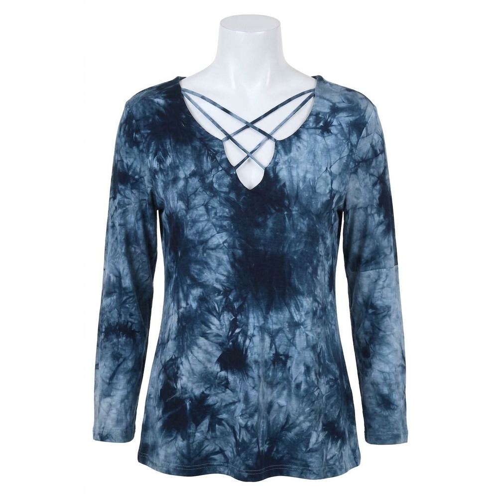 NEW UMGEE crossed tie dye bell sleeve top in blue